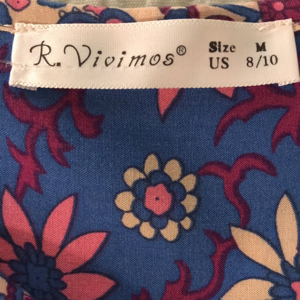 New R. Vivimos Spring Bohemian Patchwork Print Midi Dress Blue Cream Pink … - Picture 4 of 14